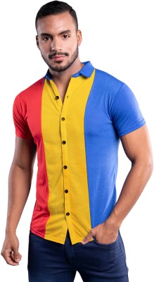 HouseOfCommon Men Self Design Casual Red, Yellow, Blue Shirt