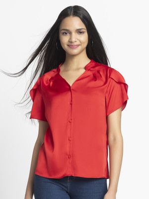 SHAYE SHAYE Women Solid Casual Red Shirt