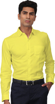 Binayak Men Solid Formal Yellow Shirt