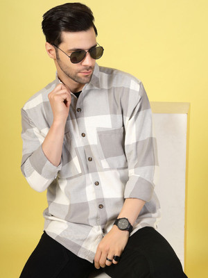 RIGO Men Checkered Casual Grey Shirt