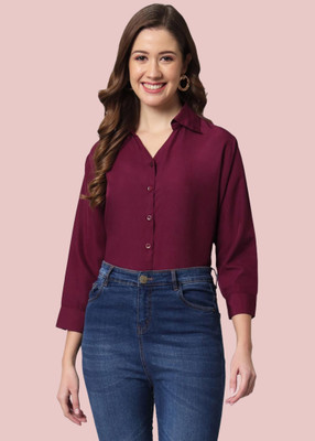 FUNDAY FASHION Women Solid Casual Maroon Shirt
