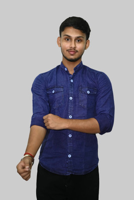 BPTFH Men Solid Casual Blue Shirt