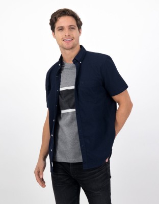 American Eagle Men Solid Casual Dark Blue Shirt