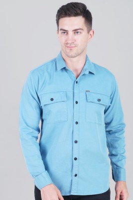 cvc Men Solid Casual Blue Shirt