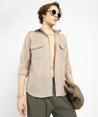 CAMPUS SUTRA Men Solid Casual Beige Shirt
