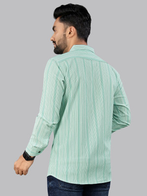 Arth Enterprise Men Striped Casual Green Shirt