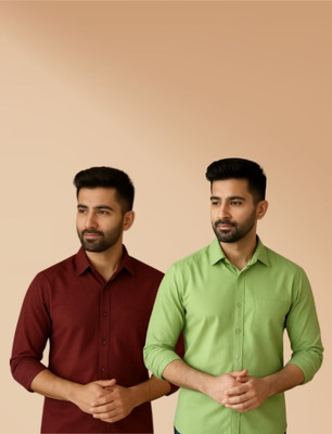 Nextfit Men Solid Casual Light Green, Maroon Shirt(Pack of 2)