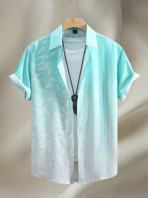 Zonly Men Self Design Casual Blue, White Shirt
