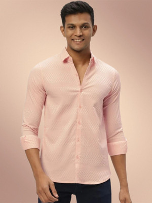 clinch fashion Men Self Design Casual Orange Shirt