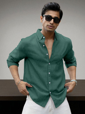Yanthhi Men Solid Casual Green Shirt