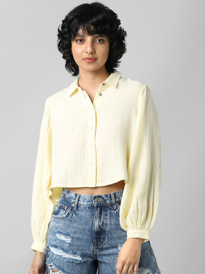 ONLY Women Solid Casual Yellow Shirt