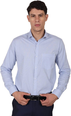 PECIPIC DESIGNER Men Checkered Formal Blue Shirt