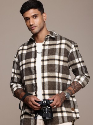 Roadster Men Checkered Casual Brown Shirt