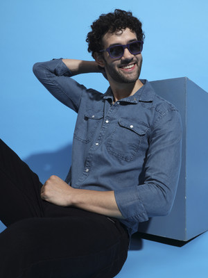 Double One Men Washed Casual Yellow Shirt
