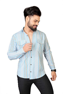 SIVAYFASHION Men Striped Casual Blue Shirt