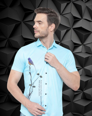 Le Pery Men Animal Print Casual Light Blue Shirt