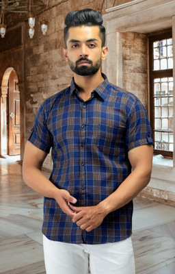 SGF TREND Men Printed Casual Dark Blue, Brown, White Shirt