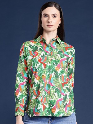 Hancock Women Printed Casual Beige, Green Shirt