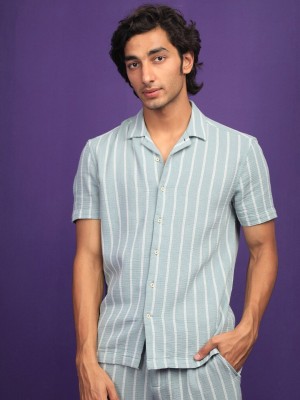 RARE RABBIT Men Striped Casual Light Blue, White Shirt