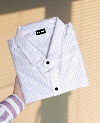 Lebridog Fashion Men Self Design Casual White Shirt