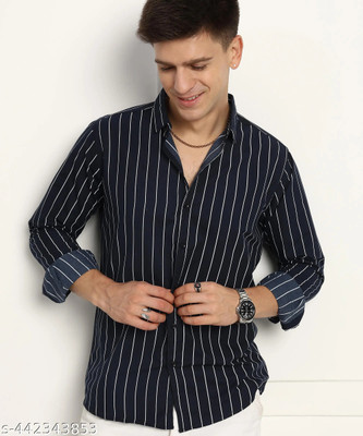 HKV FASHION Men Striped Casual Blue Shirt