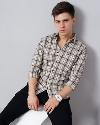 Jai Textiles Men Checkered Casual Khaki Shirt