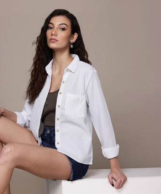 Roadster Women Solid Casual White Shirt
