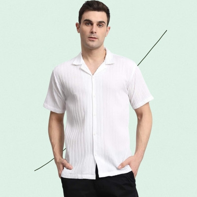 A Sti Men Self Design Casual White Shirt