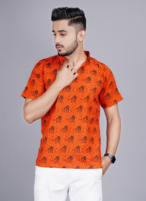Fab kalakriti Men Printed Straight Kurta(Orange)