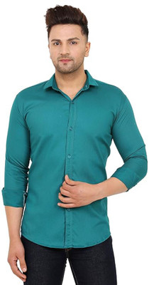 Wristy Men Solid Casual Green Shirt