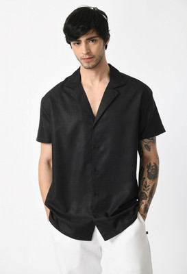 KISSOSS Men Printed Casual Black Shirt