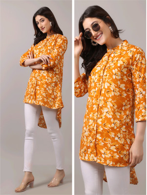 Womendress Women Floral Print Casual Yellow Shirt