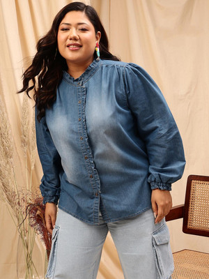 CURVY STREET Women Solid Casual Blue Shirt