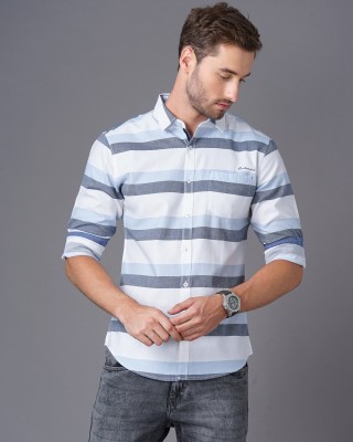 British Club Men Striped Casual White Shirt