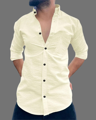 Trilochan Men Solid Casual Yellow Shirt