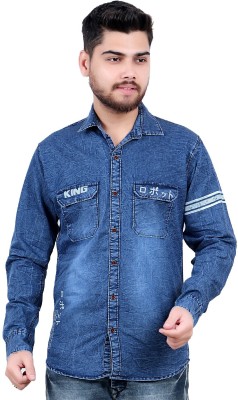 SQS Men Printed Casual Blue Shirt