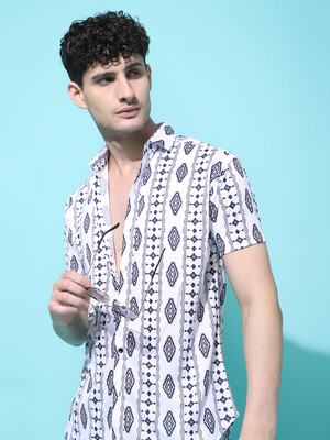 Voroxy Men Printed Casual Blue Shirt