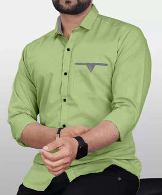 DIMMY Men Solid Casual Light Green Shirt