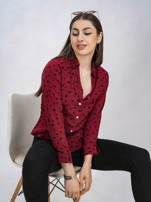 clobug Women Printed Casual Maroon Shirt