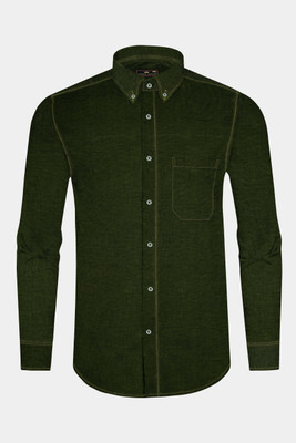 french crown Men Solid Formal Green Shirt