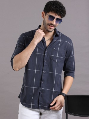 AK SEQUENCE Men Checkered Casual Blue Shirt