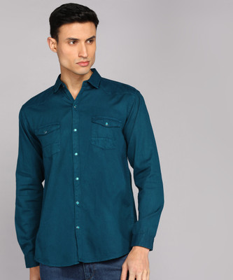 KUONS AVENUE Men Solid Casual Blue Shirt