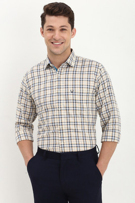 Allen Solly Men Checkered Formal Cream Shirt