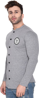 GEUM Men Solid Casual Silver Shirt