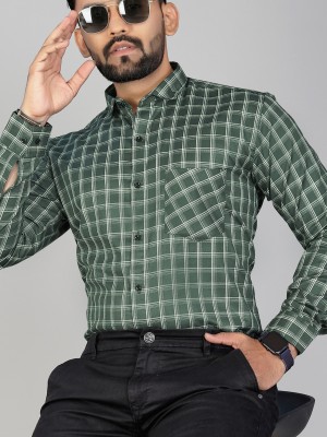 MILDIN Men Checkered Formal Green Shirt