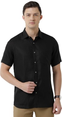 Linen Club Men Self Design Casual Black Shirt