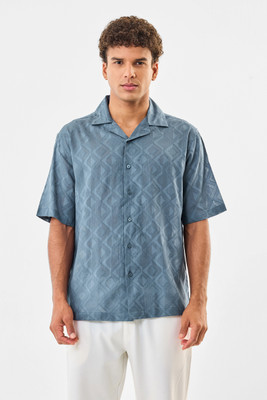 Snitch Men Self Design Casual Blue Shirt