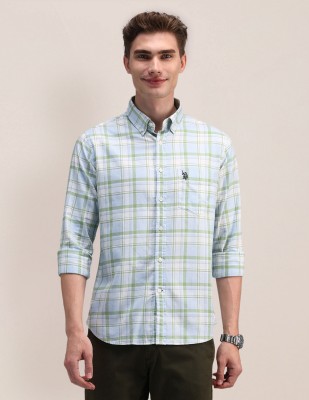 U.S. POLO ASSN. Men Checkered Casual Green Shirt