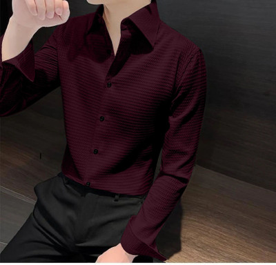 KRISHNA FASHIION TREND Men Self Design Casual Maroon Shirt