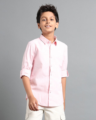 Under Fourteen Only Boys Striped Casual Pink Shirt